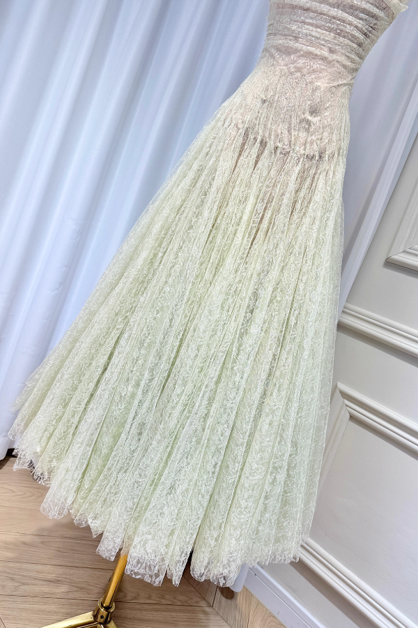 Green Lace Tulle Long Dress
