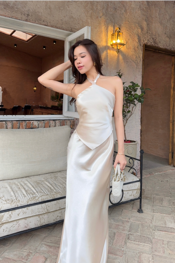 Beige Catherine Silk Dress