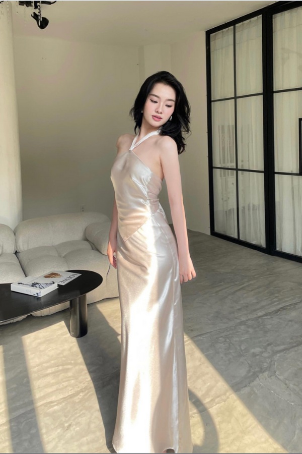 Beige Catherine Silk Dress