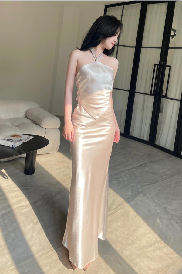 Beige Catherine Silk Dress