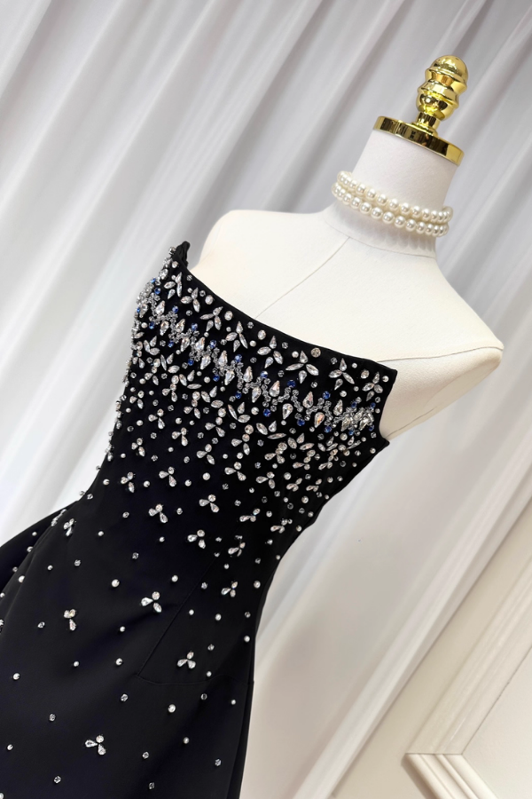 Black Tube Dress with Rhinestones