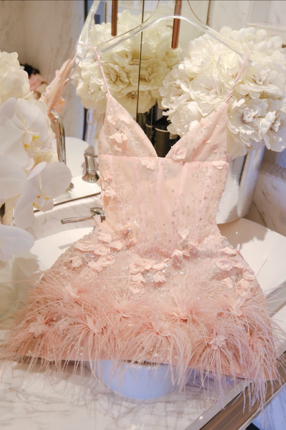 Pink Fur Short Dress