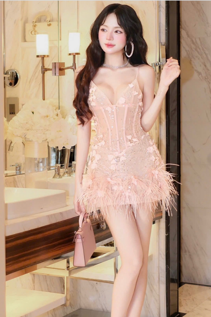 Pink Fur Short Dress