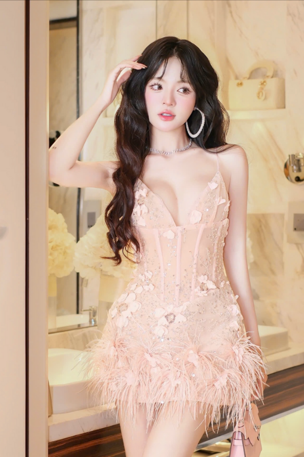 Pink Fur Short Dress