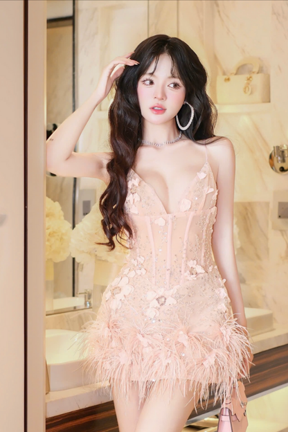 Pink Fur Short Dress