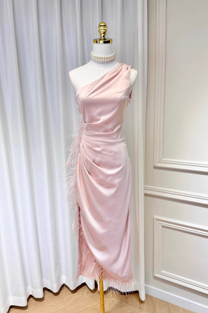 Pink Ostrich Feathers Slit Dress