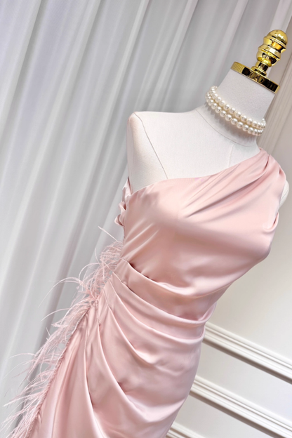 Pink Ostrich Feathers Slit Dress