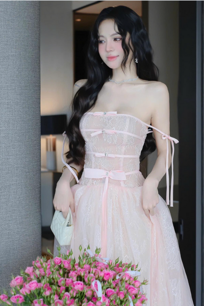 Pink Lace Long Dress