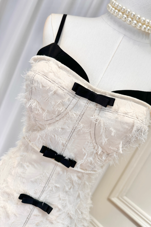 White Dress with Black Ribbon