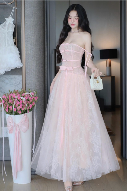 Pink Lace Long Dress