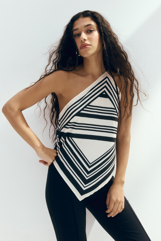 Scarf-Look One-Shoulder Top