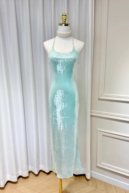 Teal Sequin Long Dress