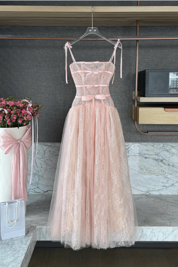 Pink Lace Long Dress