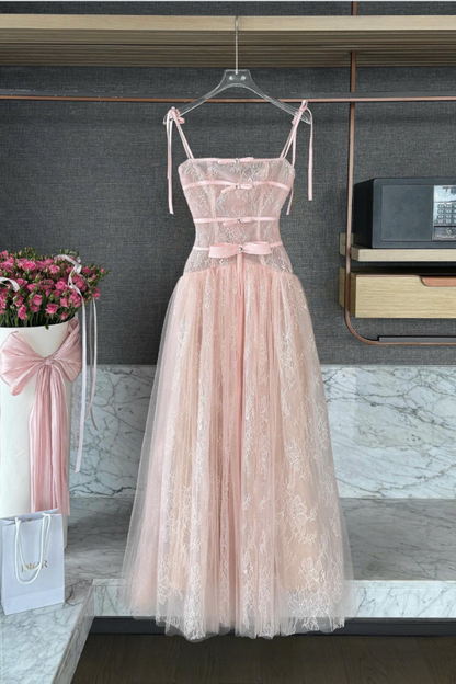 Pink Lace Long Dress