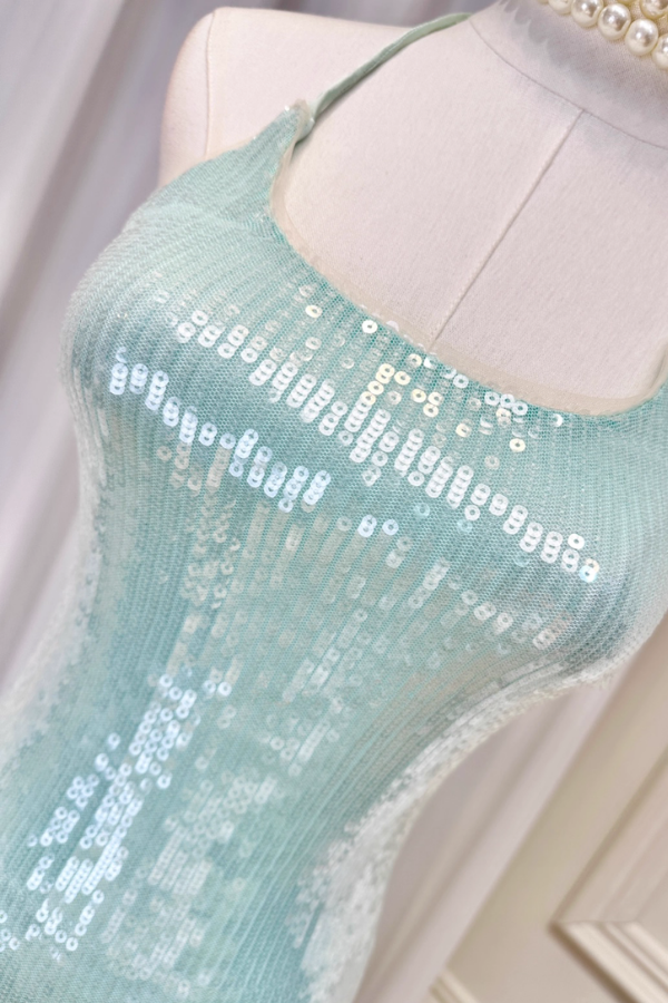 Teal Sequin Long Dress