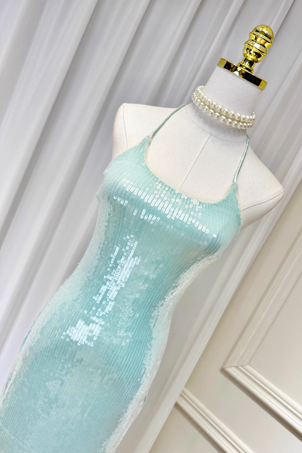 Teal Sequin Long Dress