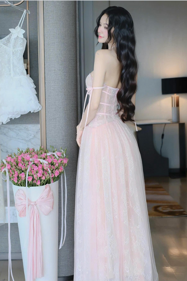 Pink Lace Long Dress