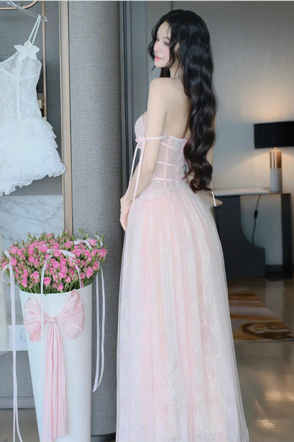 Pink Lace Long Dress
