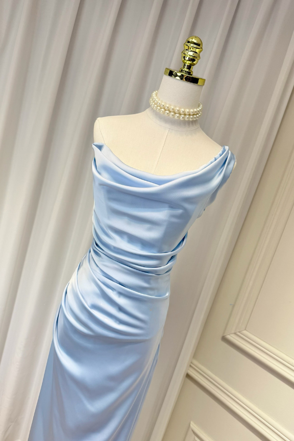 Blue Camille Silk Long Dress