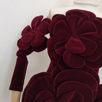Red Velvet Flower Dress