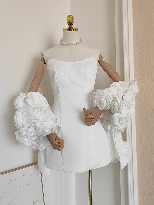 White Tube Dress with Floral Shawl
