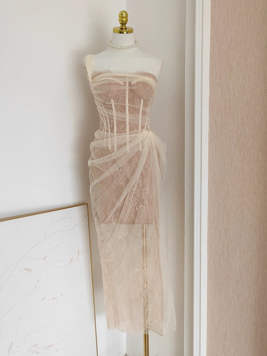 Beige Lace Long Dress