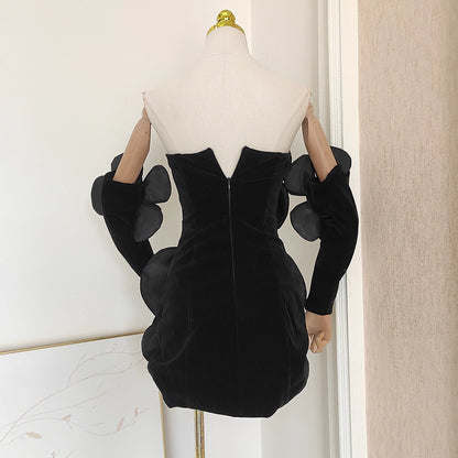 Black Velvet Flower Dress