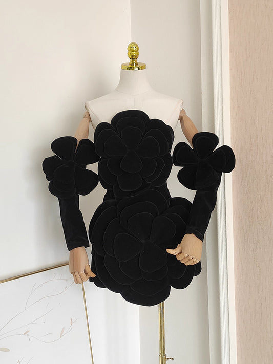 Black Velvet Flower Dress