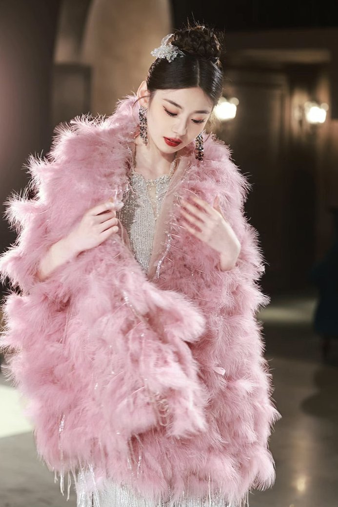 Sequin Long Gown with Pink Shawl