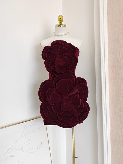 Red Velvet Flower Dress