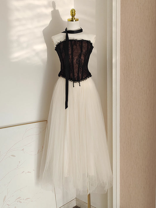 Black Corset and White Skirt Set