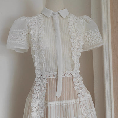White Lace Collar Long Dress