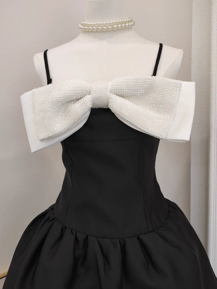 Black Dress with White Ribbon