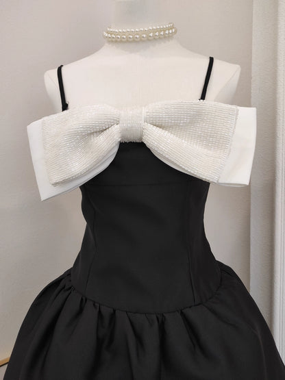 Black Dress with White Ribbon