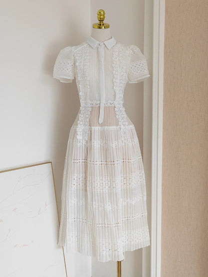 White Lace Collar Long Dress