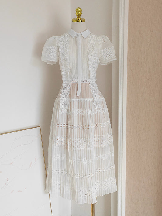 White Lace Collar Long Dress