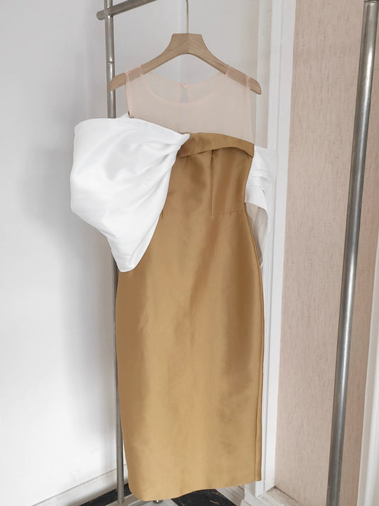 Brown and White Ribbon Dress