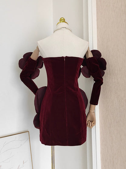 Red Velvet Flower Dress