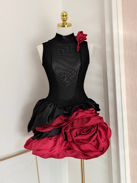 Black with Red Flower Dress