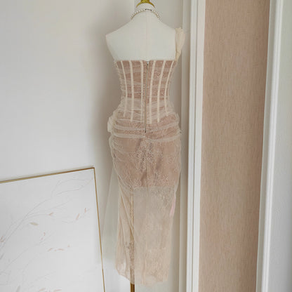Beige Lace Long Dress