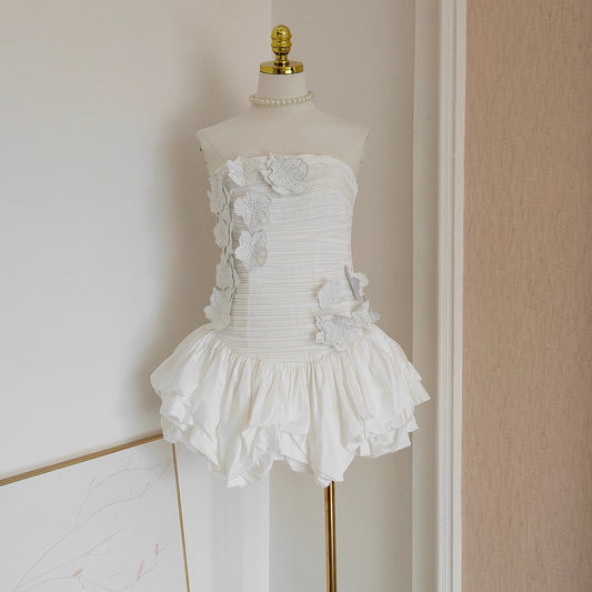 White Flower Tube Dress