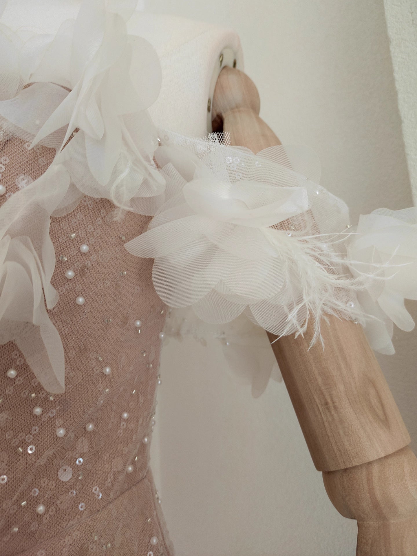 Nude Flower Off Shoulder Dress