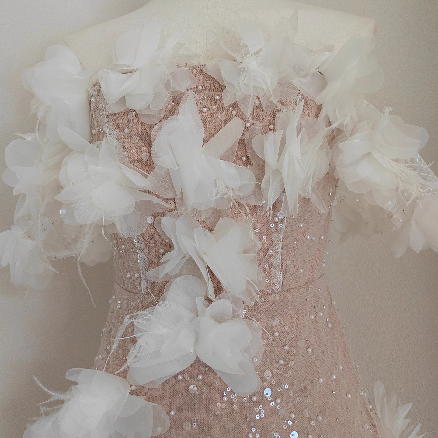 Nude Flower Off Shoulder Dress
