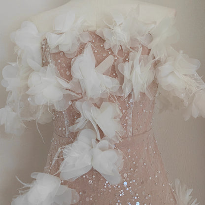 Nude Flower Off Shoulder Dress