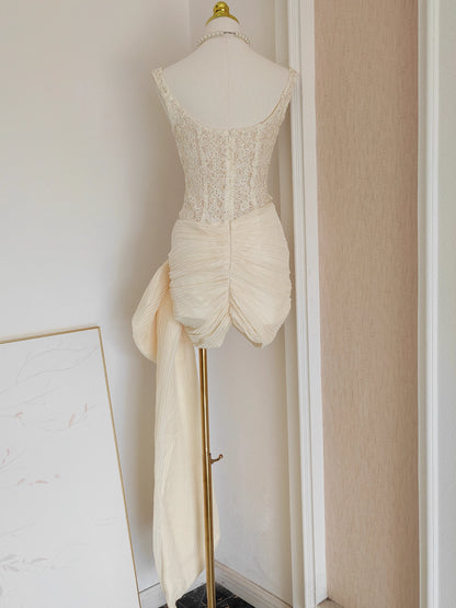 White Lace Ribbon Dress