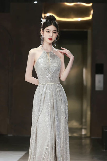 Sequin Long Gown with Pink Shawl