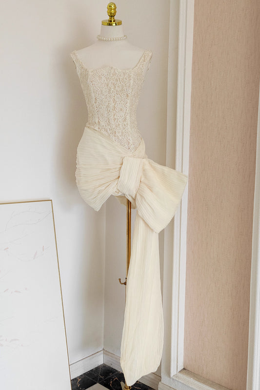 White Lace Ribbon Dress