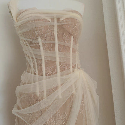 Beige Lace Long Dress