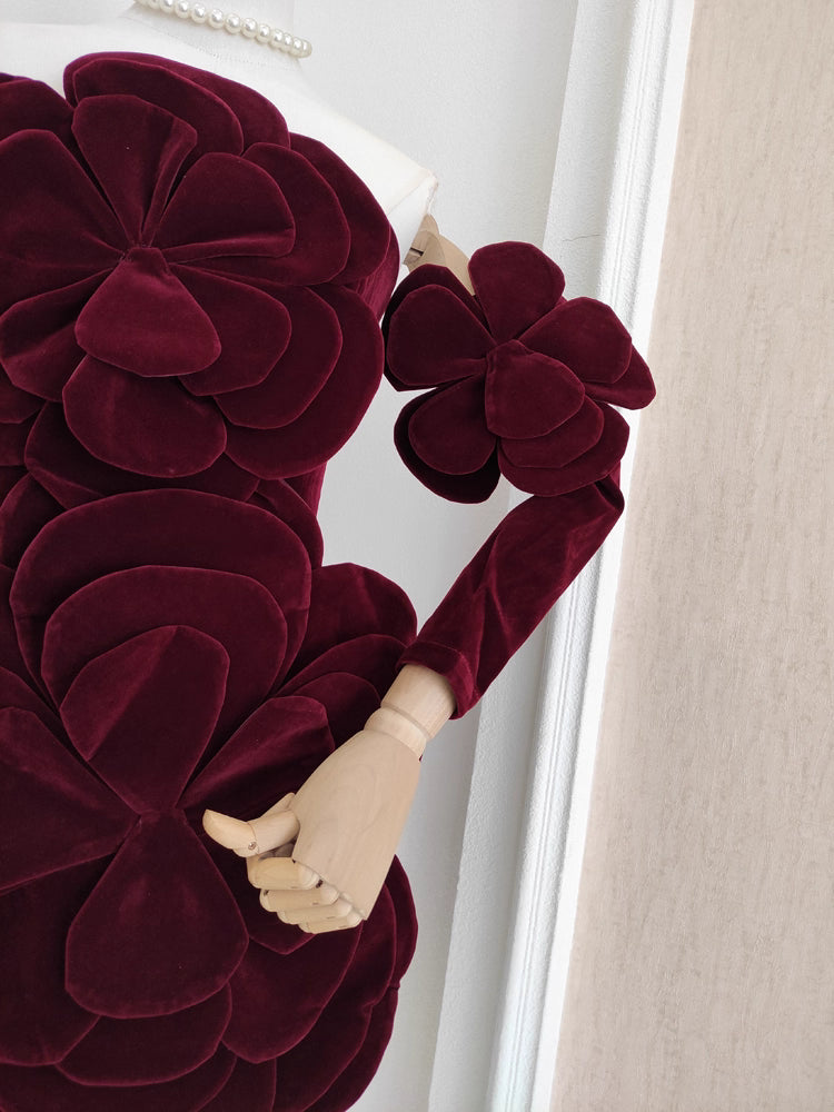 Red Velvet Flower Dress
