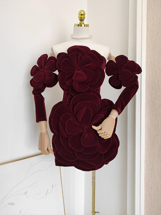 Red Velvet Flower Dress
